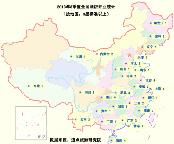 2013年3季度全国酒店开业统计(按地区,3星标准以上)