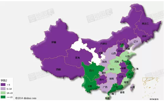(四)旅游类App排名 图10 地方旅游类App下载量 比起动辄过千万下载量的专业旅游类App,地方旅游类App并不受移动互联网用户欢迎。从分布来看,下载量在1000到4999的App数量超过了三分之一,而区间在500-999、5000-9999、10000-49999的数量差距不大,分别占比15%、14.